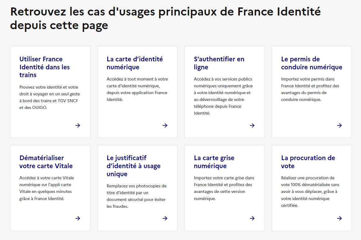 Principaux usages de France Identité